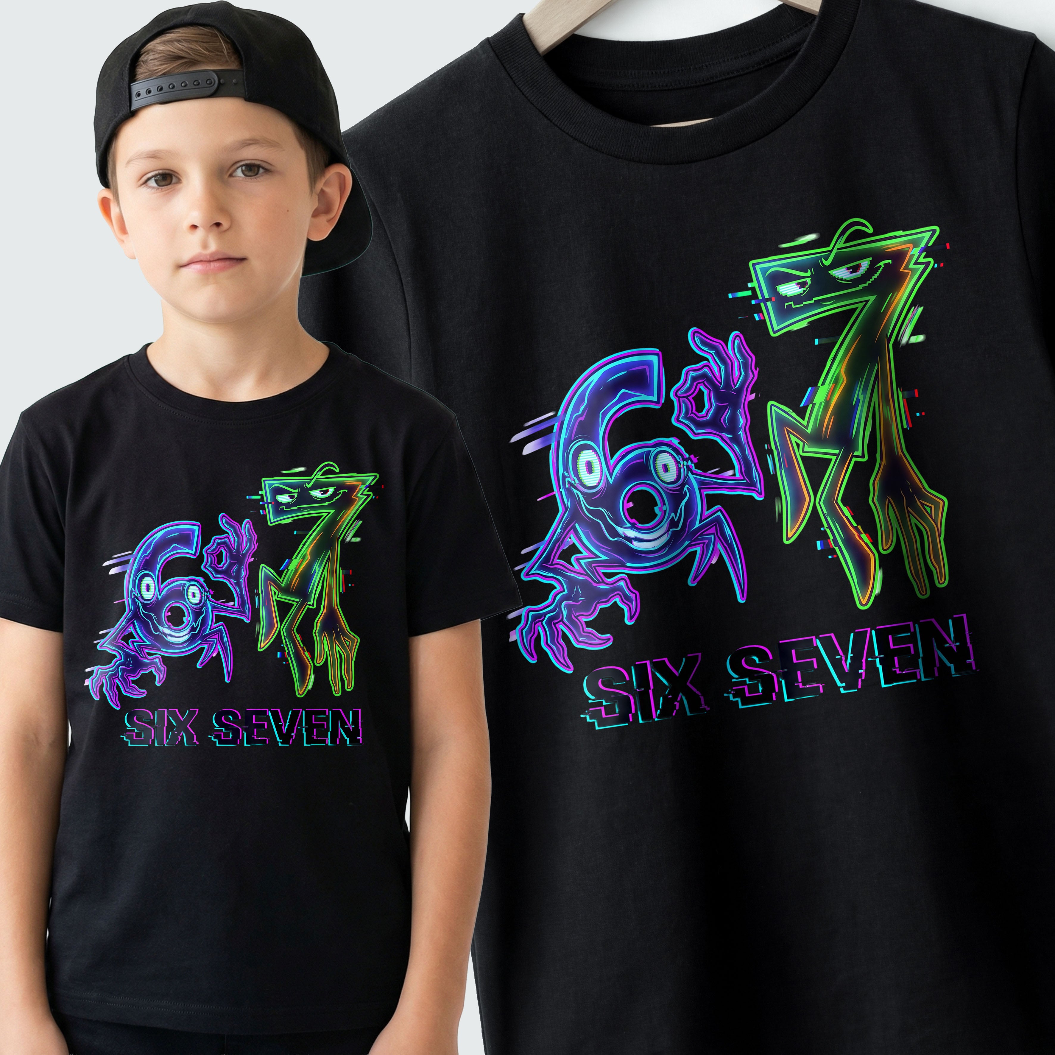Śmieszna Koszulka Dziecięca T-Shirt - 6 7 six seven brainrot Mem HIT E51 Główne zdjęcie produktu