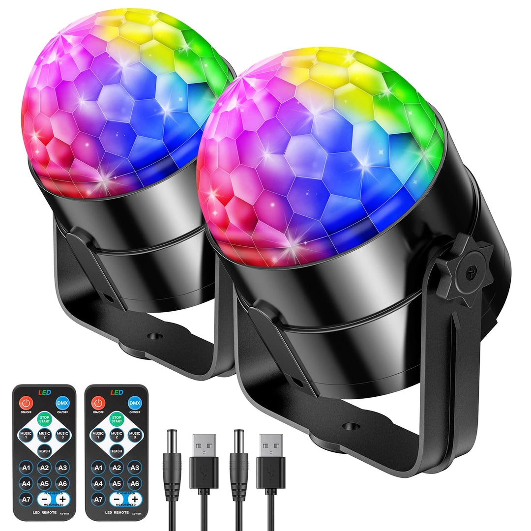 Kula Dyskotekowa Światła kolorofon 2x Obrotowa LED z pilotem USB RGB Rytm Muzyki Główne zdjęcie produktu
