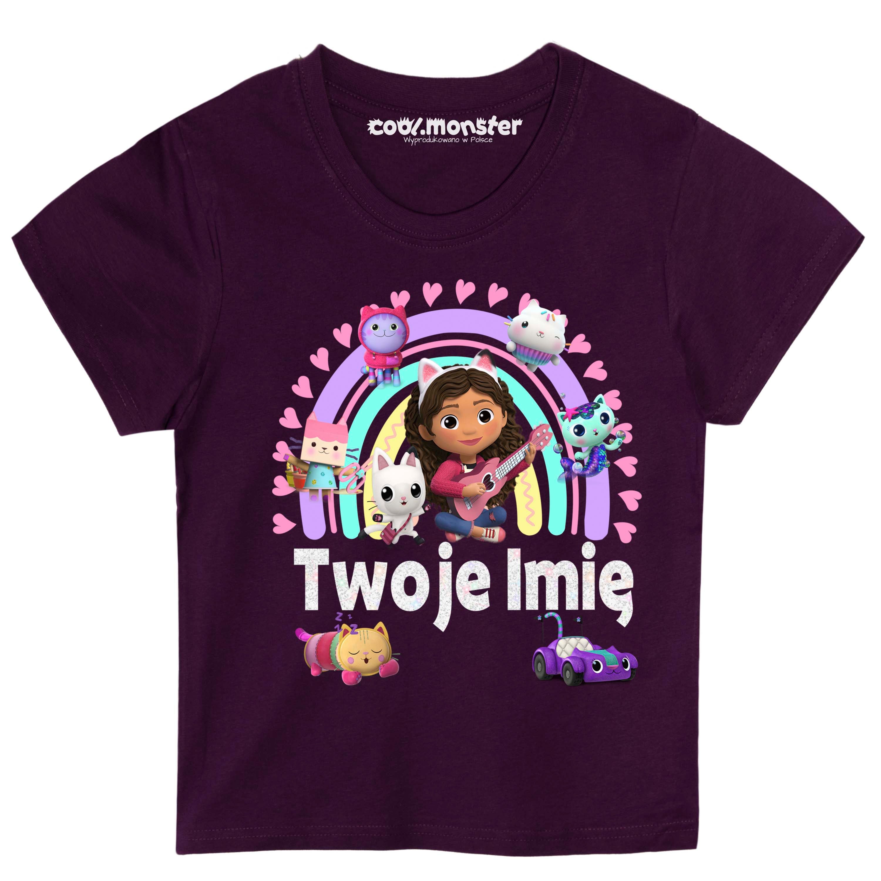 Koci Domek Gabi - T-Shirt Koszulka Dziewczęca z Imieniem - Różne Kolory - Brokat - GAB02