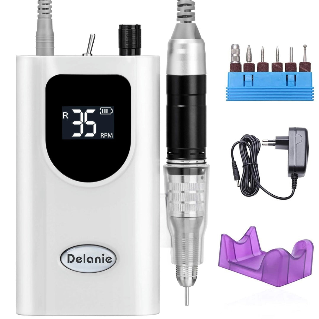 Frezarka do paznokci Delanie 35000 RPM – bezprzewodowa, z zestawem frezów i LCD Główne zdjęcie produktu