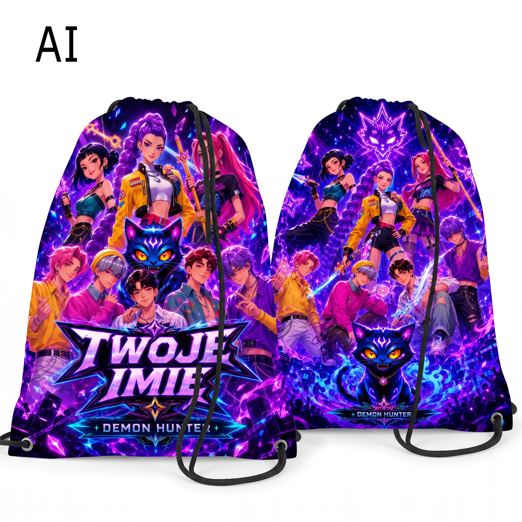 Personalizowany Worek Torba Szkolna do Szkoły na W-F z Imieniem K-Popowe Łowczynie Główne zdjęcie produktu