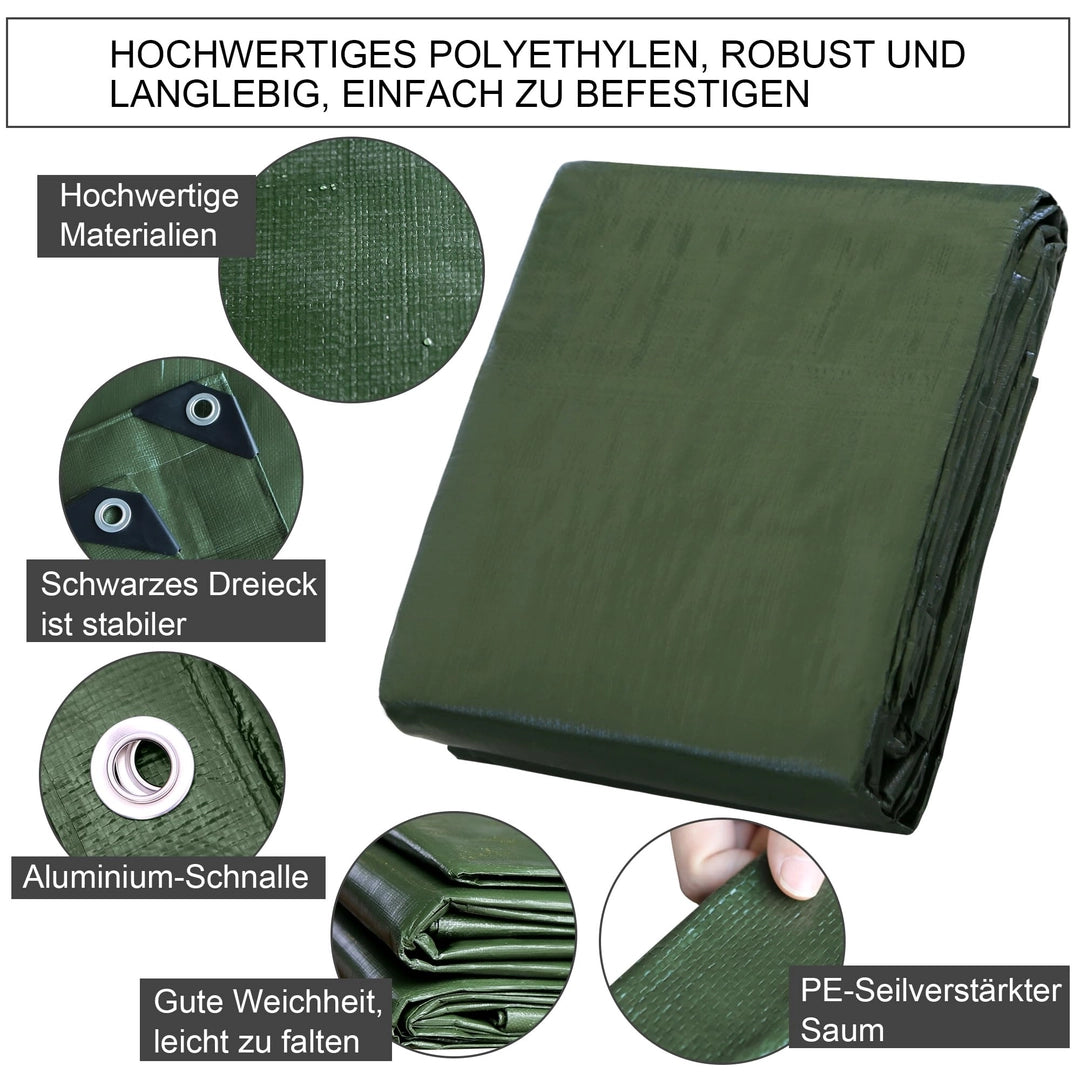 Wodoodporna plandeka zielona PE 3x5m z oczkami UV mocna na dach, drewno, ogród