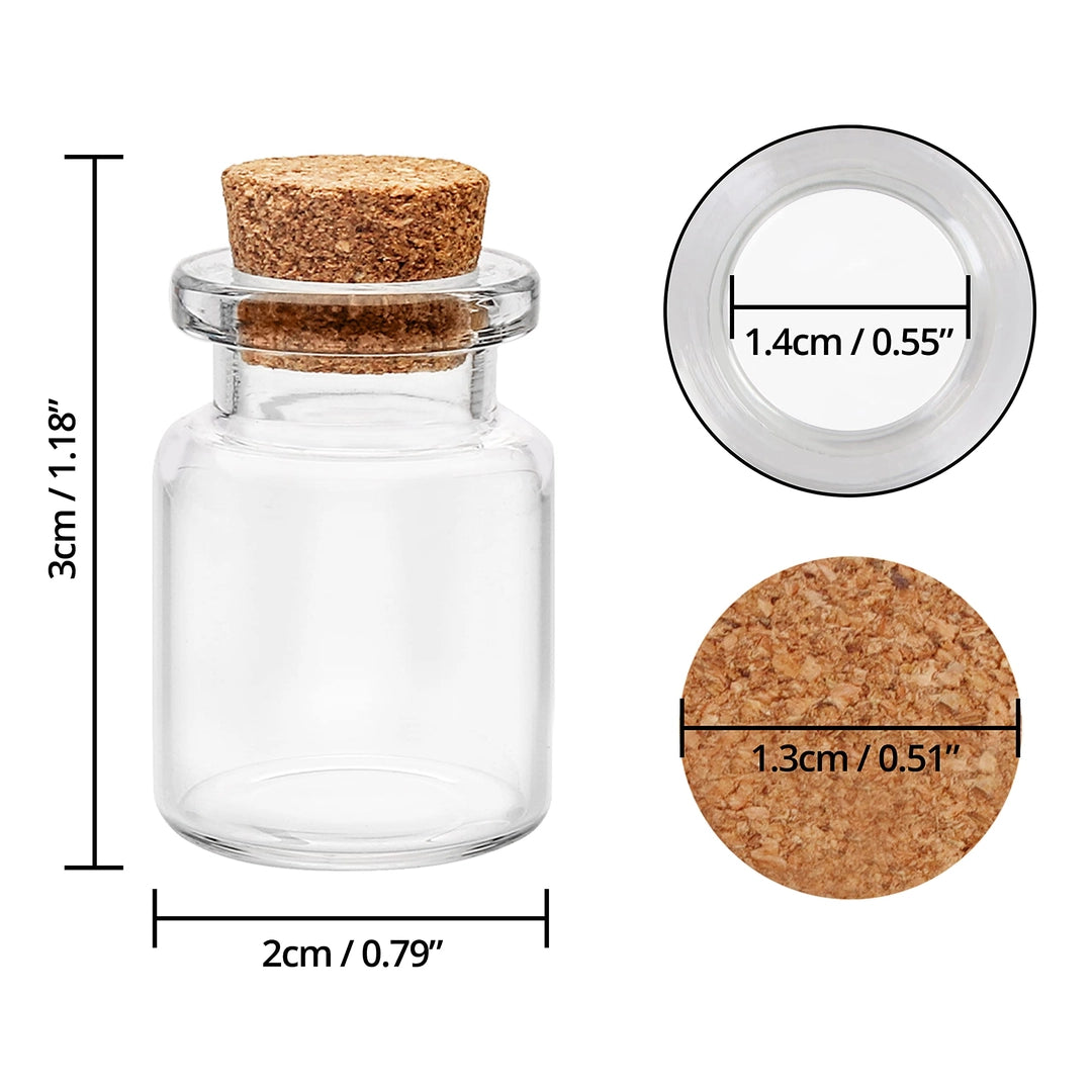 Mini buteleczki szklane z korkiem 3 cm – zestaw 100 szt. do rękodzieła i dekoracji Drugie zdjęcie produktu