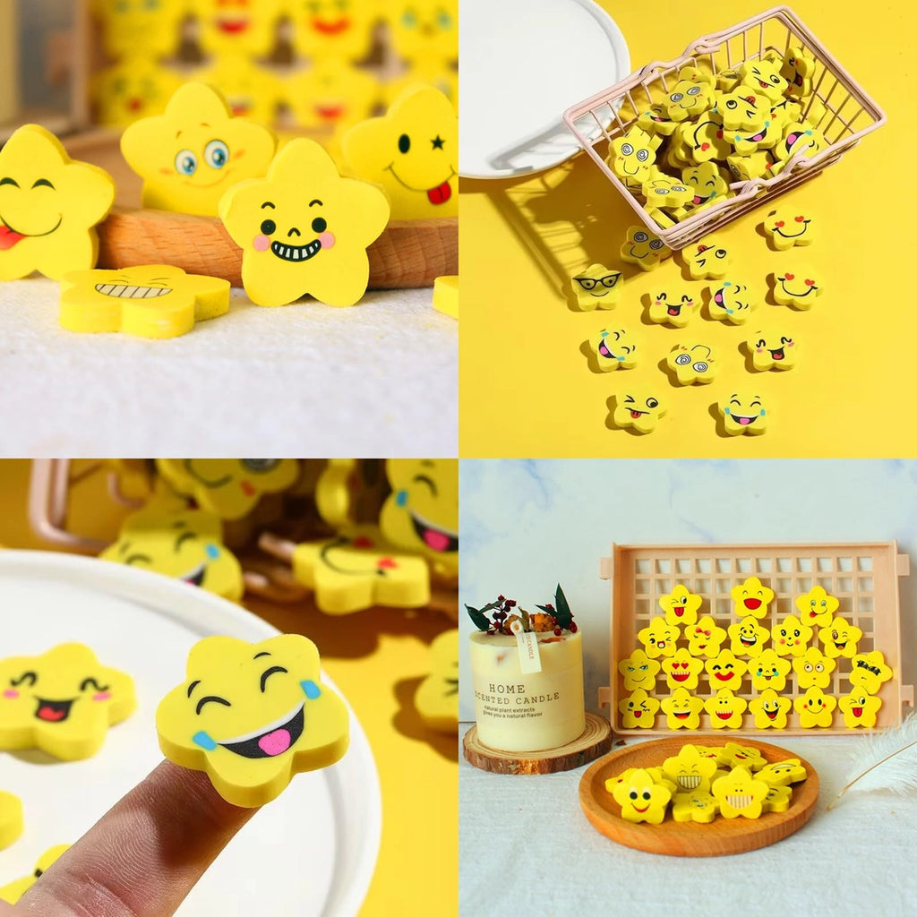 Gumki do ścierania dla dzieci w kształcie gwiazdek emoji Gwiazdki 10 sztuk uśmiechnięte