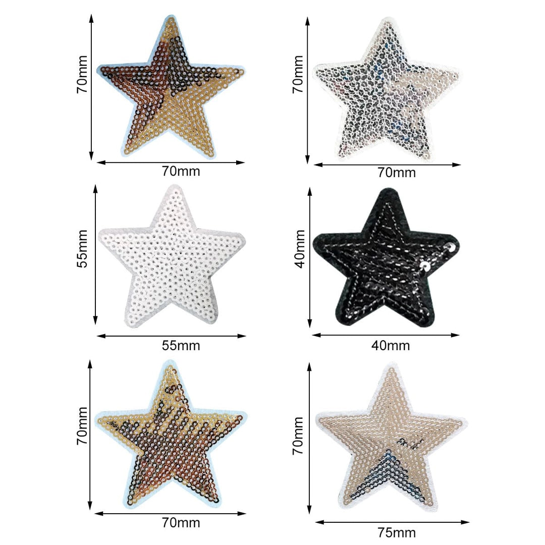 Naszywki termiczne serca i gwiazdki z cekinami – 12 sztuk, złote srebrne łatki DIY