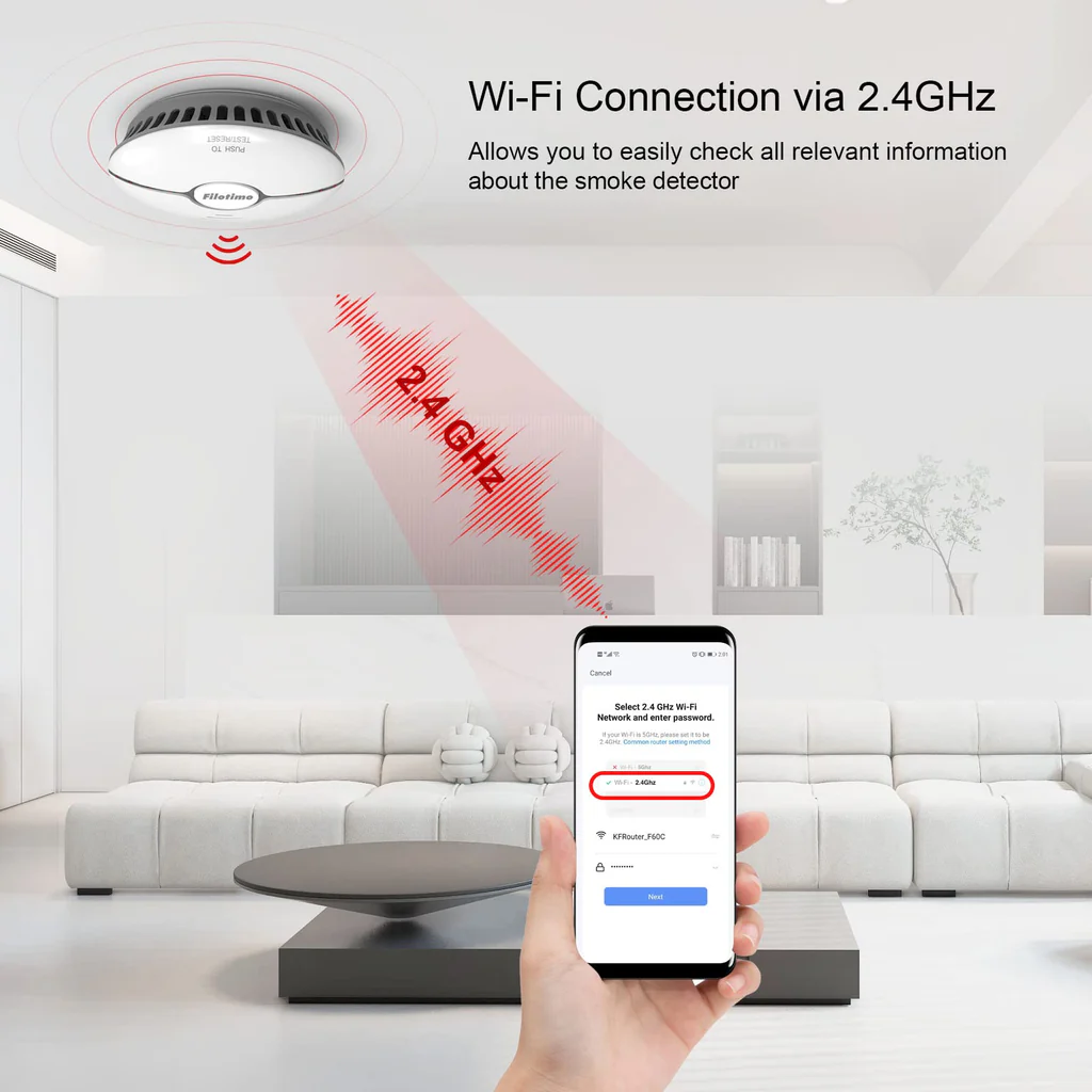 Inteligentny Czujnik dymu Filotimo Smart WIFI bezprzewodowy 5-Pak
