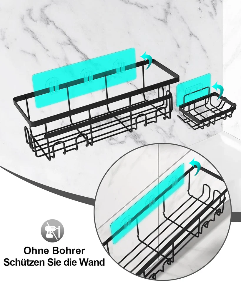 Wisząca Półka Łazienkowa BEZ WIERCENIA przyklejana Pod Prysznic na Kosmetyki 2 SZTUKI CZARNA