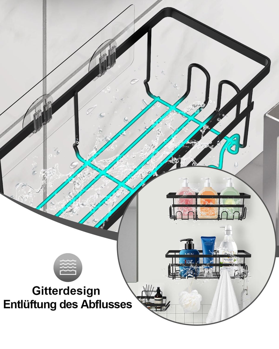 Wisząca Półka Łazienkowa BEZ WIERCENIA przyklejana Pod Prysznic na Kosmetyki 2 SZTUKI CZARNA