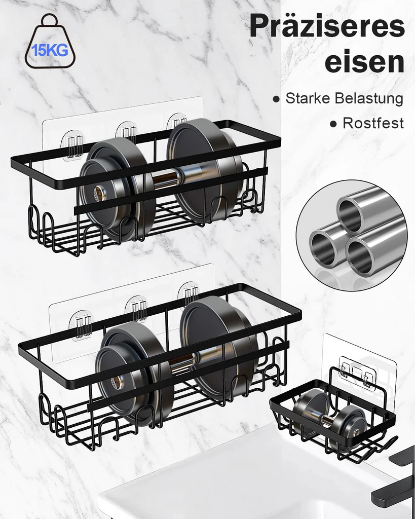 Wisząca Półka Łazienkowa BEZ WIERCENIA przyklejana Pod Prysznic na Kosmetyki 2 SZTUKI CZARNA