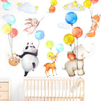 Naklejki na ścianę dla dzieci zwierzątka z balonami 80x39 cm do pokoju malucha