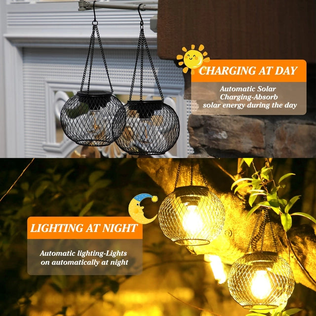 Lampiony solarne LED ogrodowe 4 szt. metalowe wiszące retro IP65