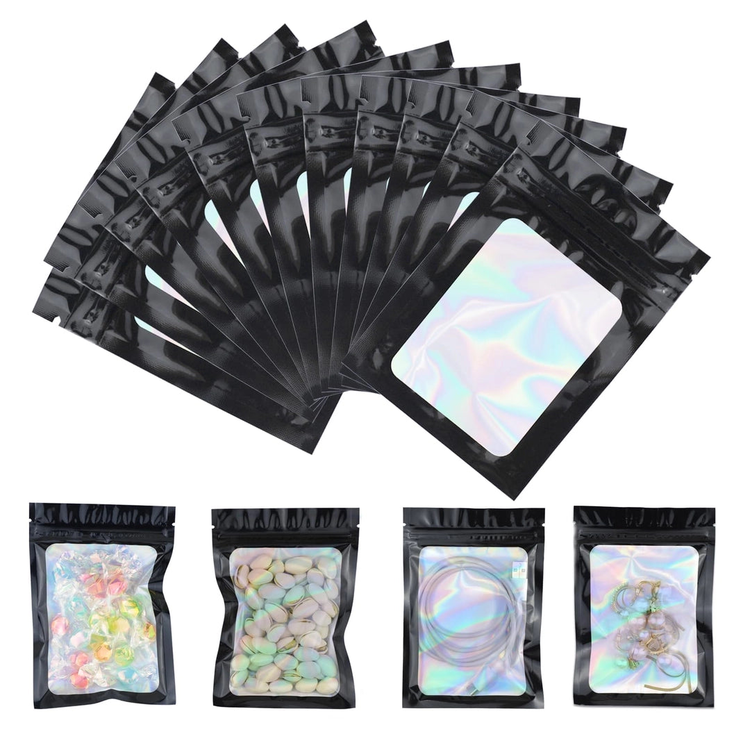 Torebki Woreczki Strunowe Ozdobne Mini Ozdobne na słodycze Prezenty Upominki Czarne Hologram 7x10