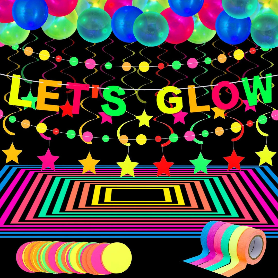 Dekoracje UV neonowe na imprezę Glow Party zestaw 141 elementów