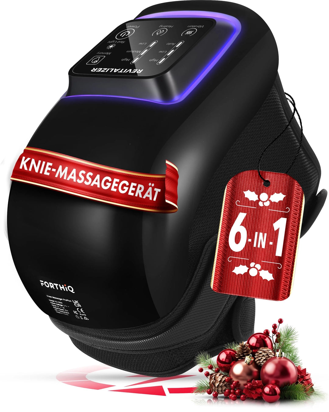 Masażer do kolan z podczerwienią 6w1 LED funkcją grzania Wytrzymały Akumulator CZARNY