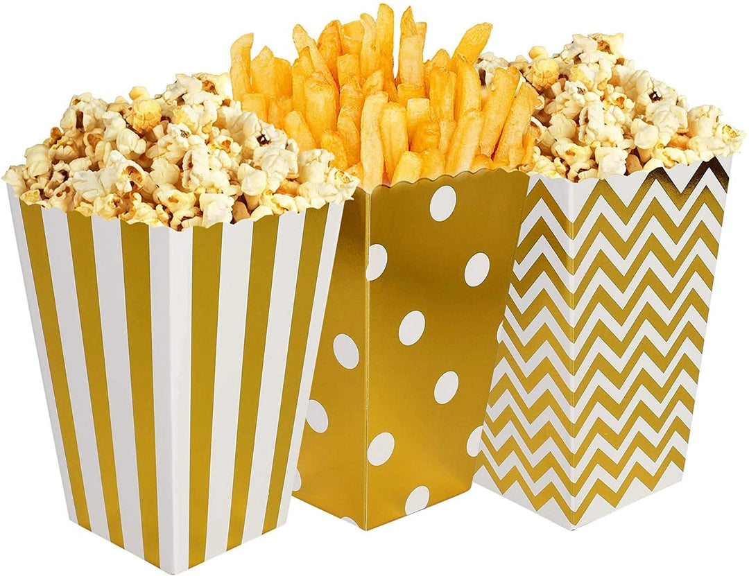 Pudełka na popcorn złote a skromne papierowe 36 szt. dekoracyjne na imprezy