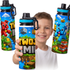 Personalizowany Bidon, Aluminiowa Butelka Dla Dzieci z Dowolnym Imieniem Dziecka - 850ml PIESKI MINECRAFT