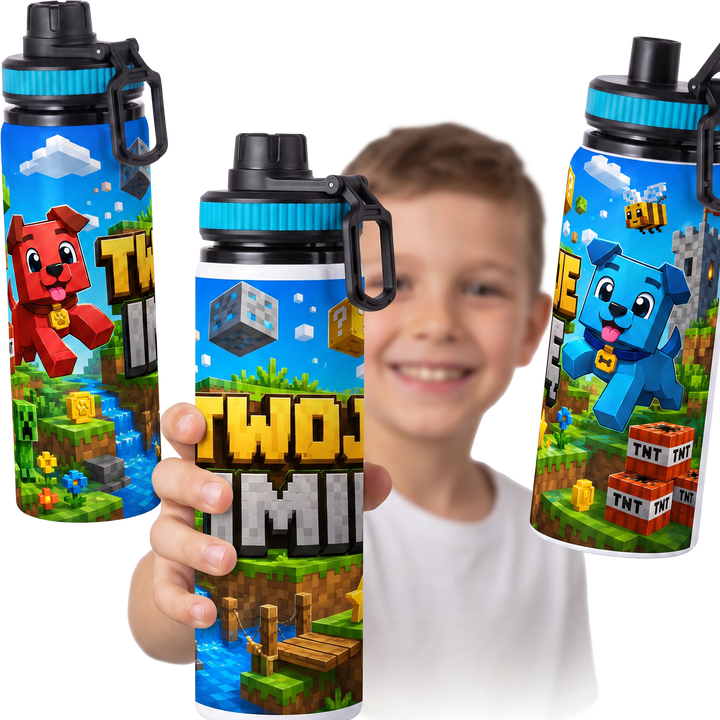 Personalizowany Bidon, Aluminiowa Butelka Dla Dzieci z Dowolnym Imieniem Dziecka - 850ml PIESKI MINECRAFT