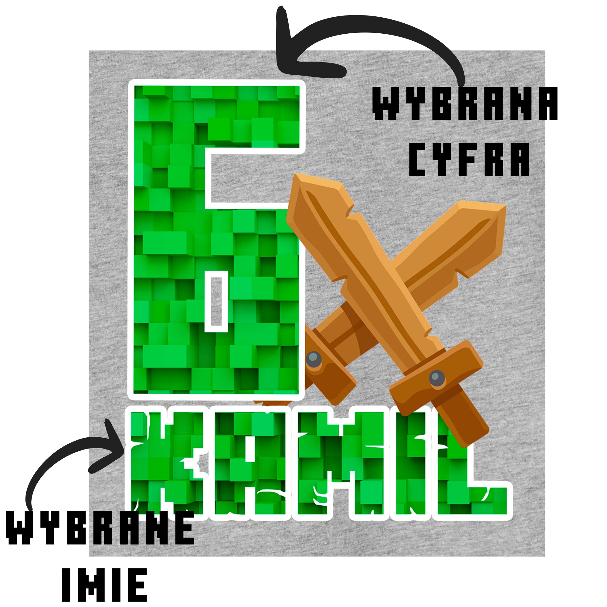 Koszulka dla Gracza Minecraft na urodziny z Cyfrą i imieniem Idealny Prezent