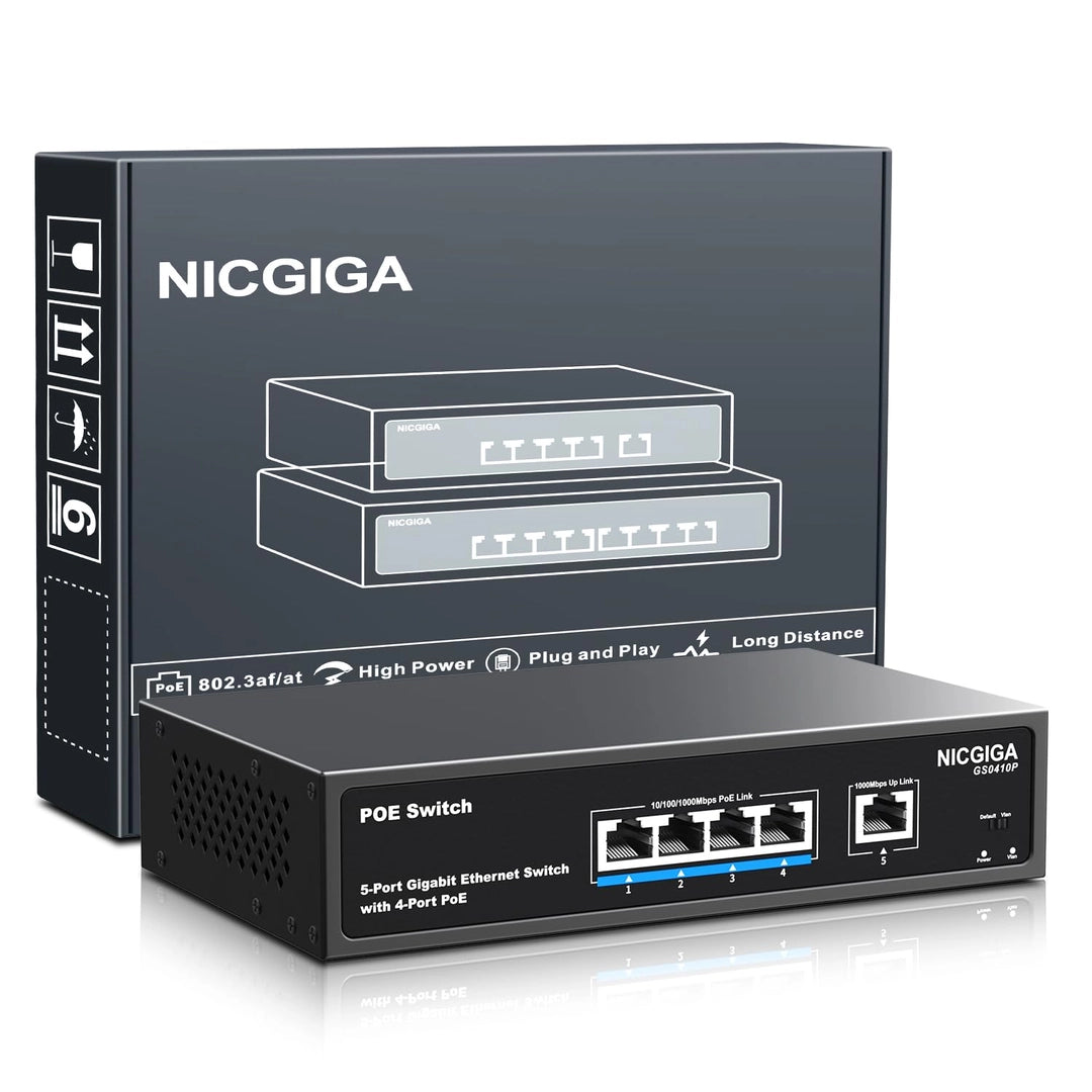 NICGIGA GS0410P Switch PoE 5-port Gigabit 4x PoE+ 78W Plug&Play VLAN Główne zdjęcie produktu