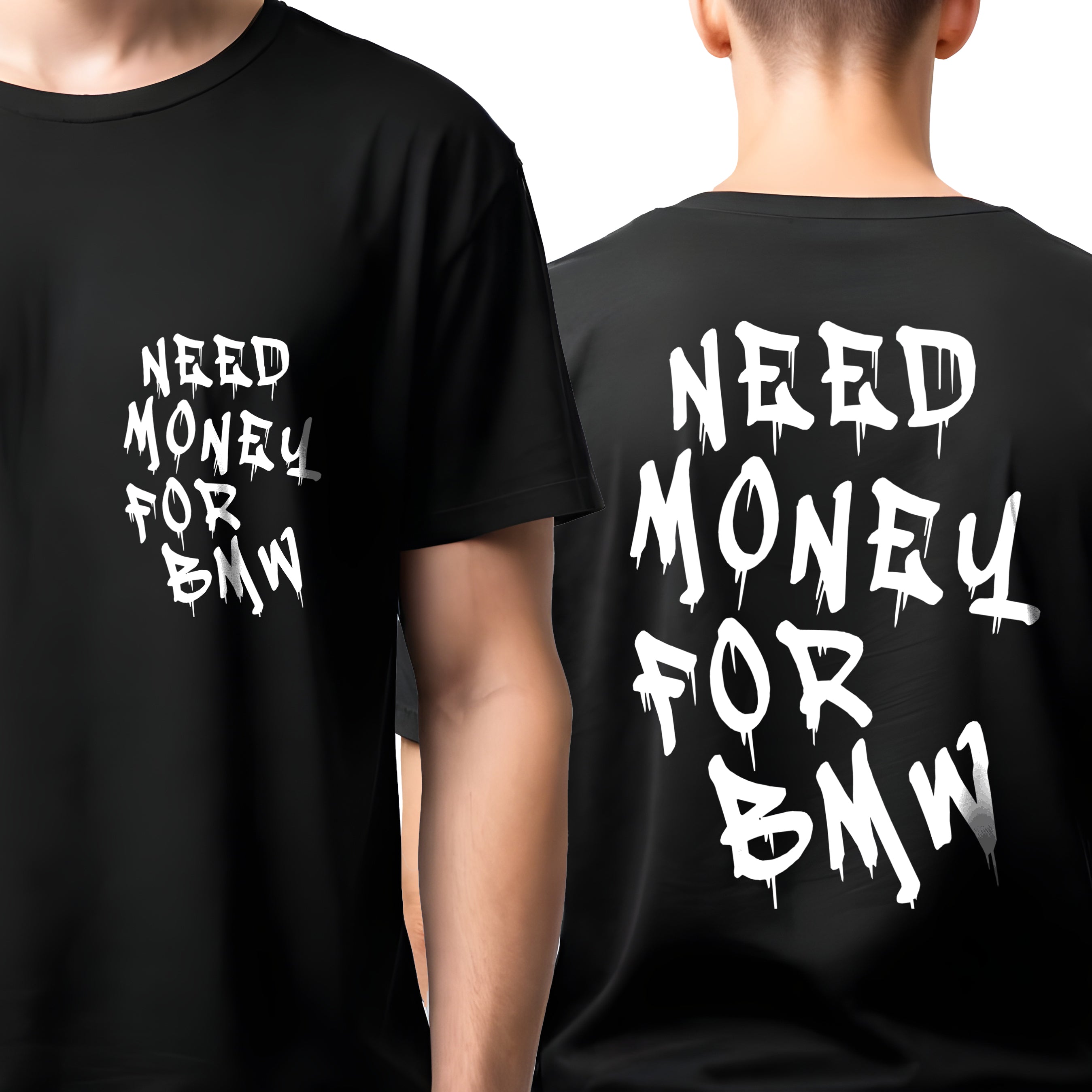 Koszulka Męska Damska Młodzieżowa T-Shirt Need Money for BMW - Czarna - S-2XL Główne zdjęcie produktu