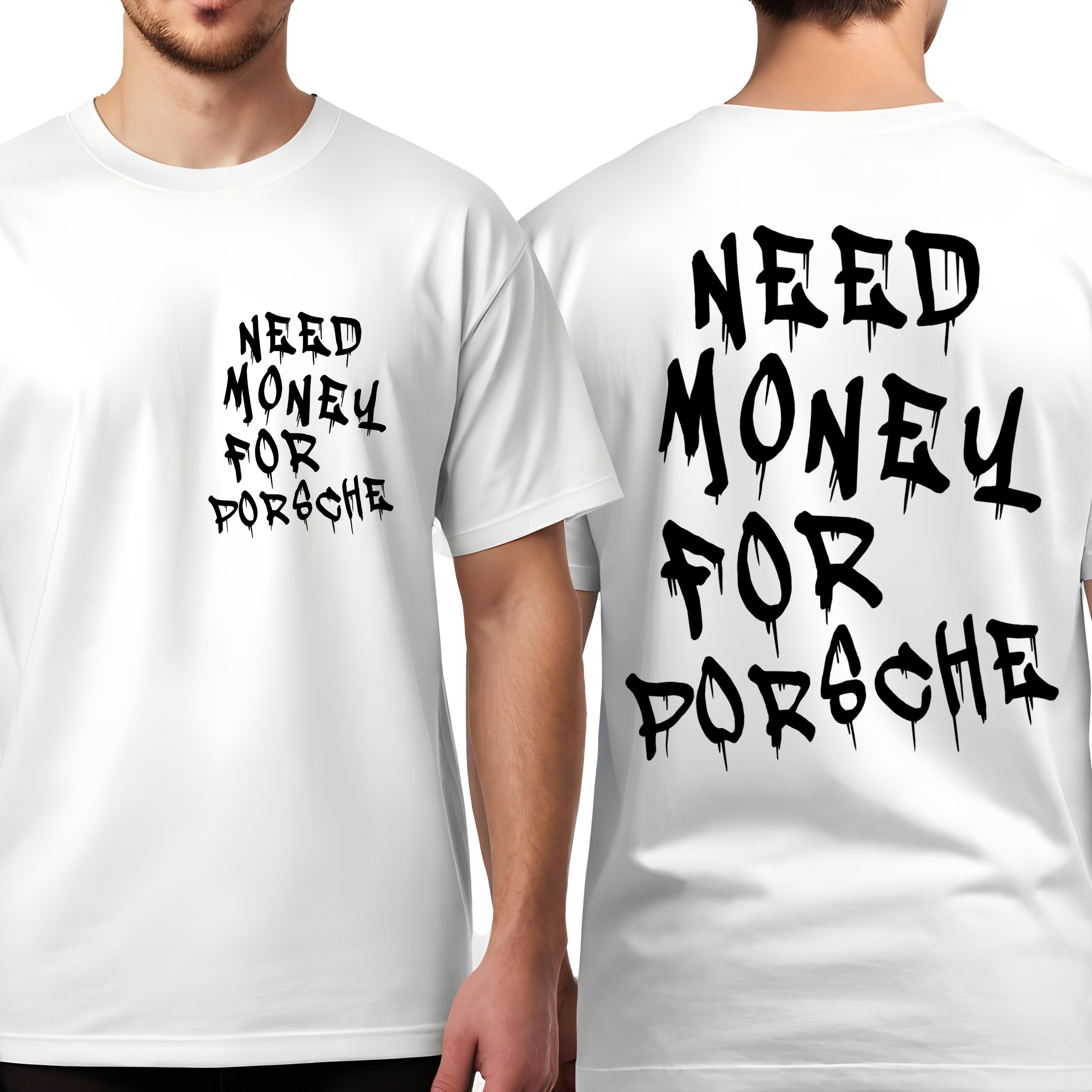 Koszulka Męska Damska Młodzieżowa T-Shirt Need Money for Porsche - Biała - S-2XL