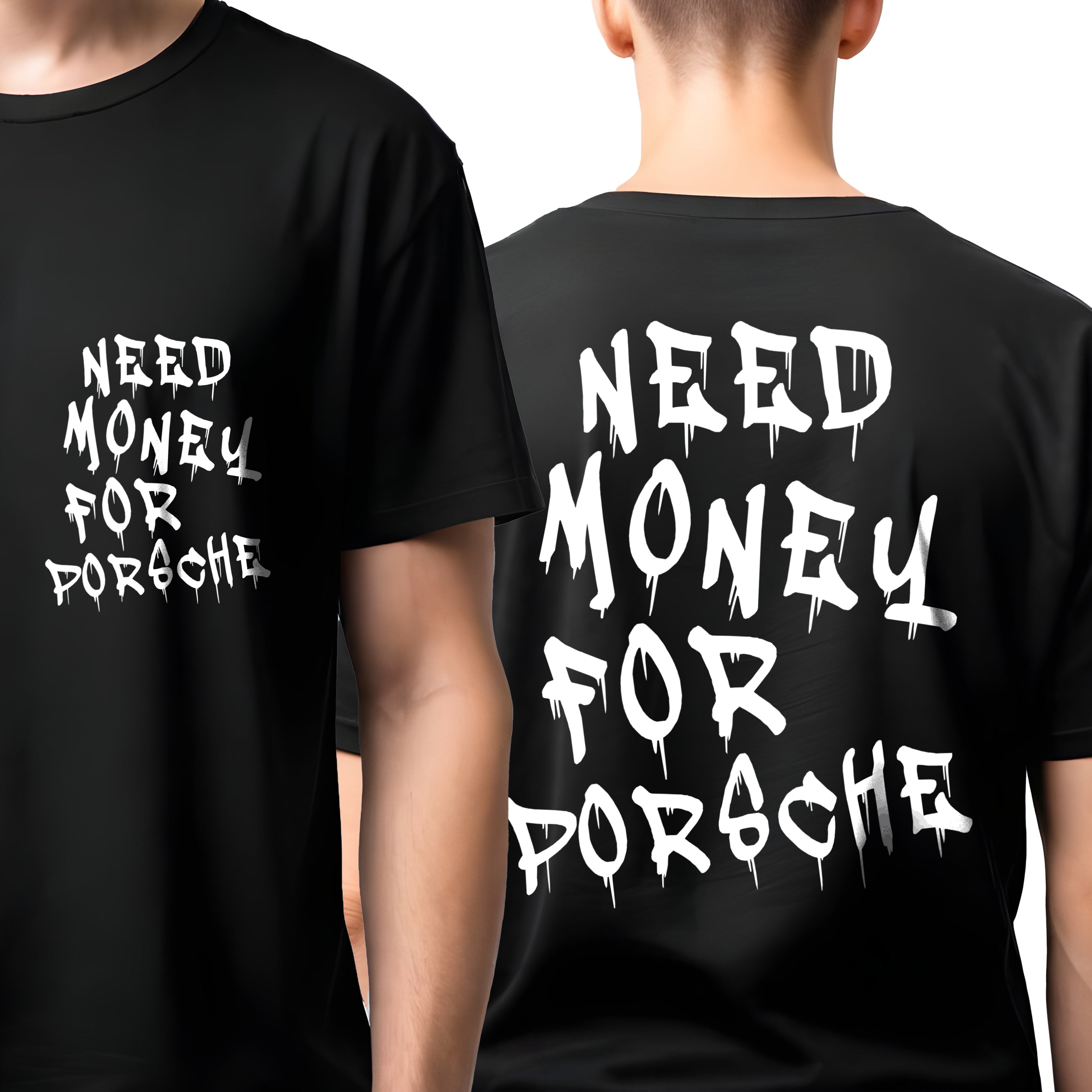 Koszulka Męska Damska Młodzieżowa T-Shirt Need Money for Porsche - Czarna - S-2XL