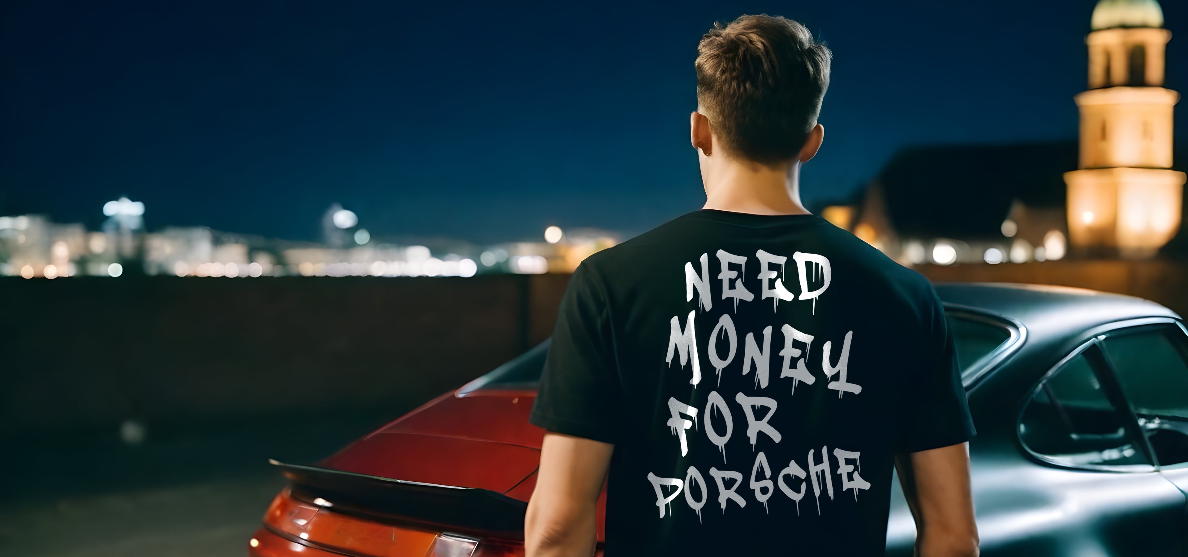 Koszulka Męska Damska Młodzieżowa T-Shirt Need Money for Porsche - Czarna - S-2XL