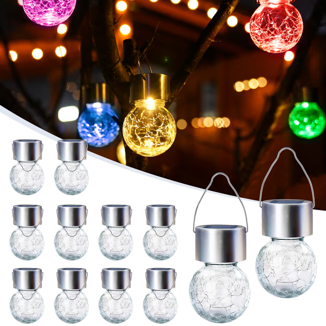 Zestaw 12 Lampka Solarna LED Wiszące Kule Ogrodowe Balkon Taras Powystawowe