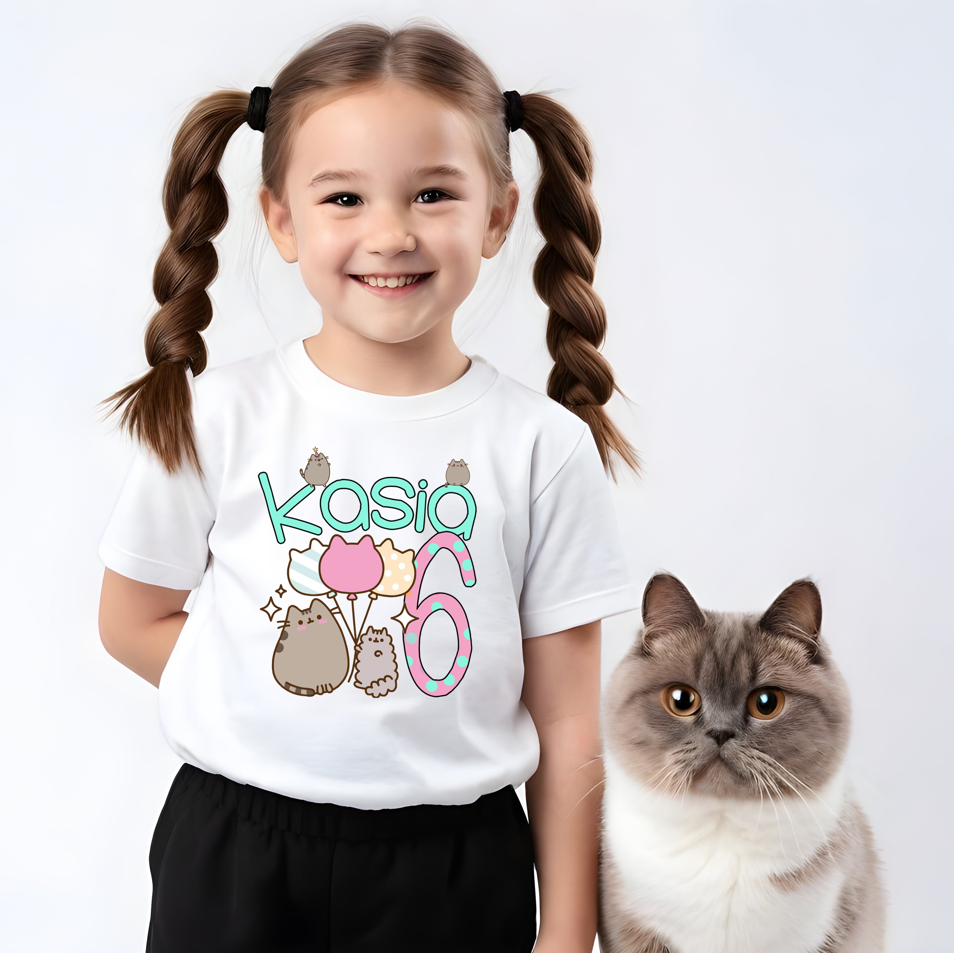 Pusheen - T-Shirt Koszulka z Własnym Imieniem i Cyfrą - Różne Kolory - PUSH01 Główne zdjęcie produktu