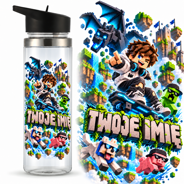 VOX01 Bidon z imieniem 700 ml – MONSTER VOXEL ADVENTURE Smok | Personalizowany Nadruk UV