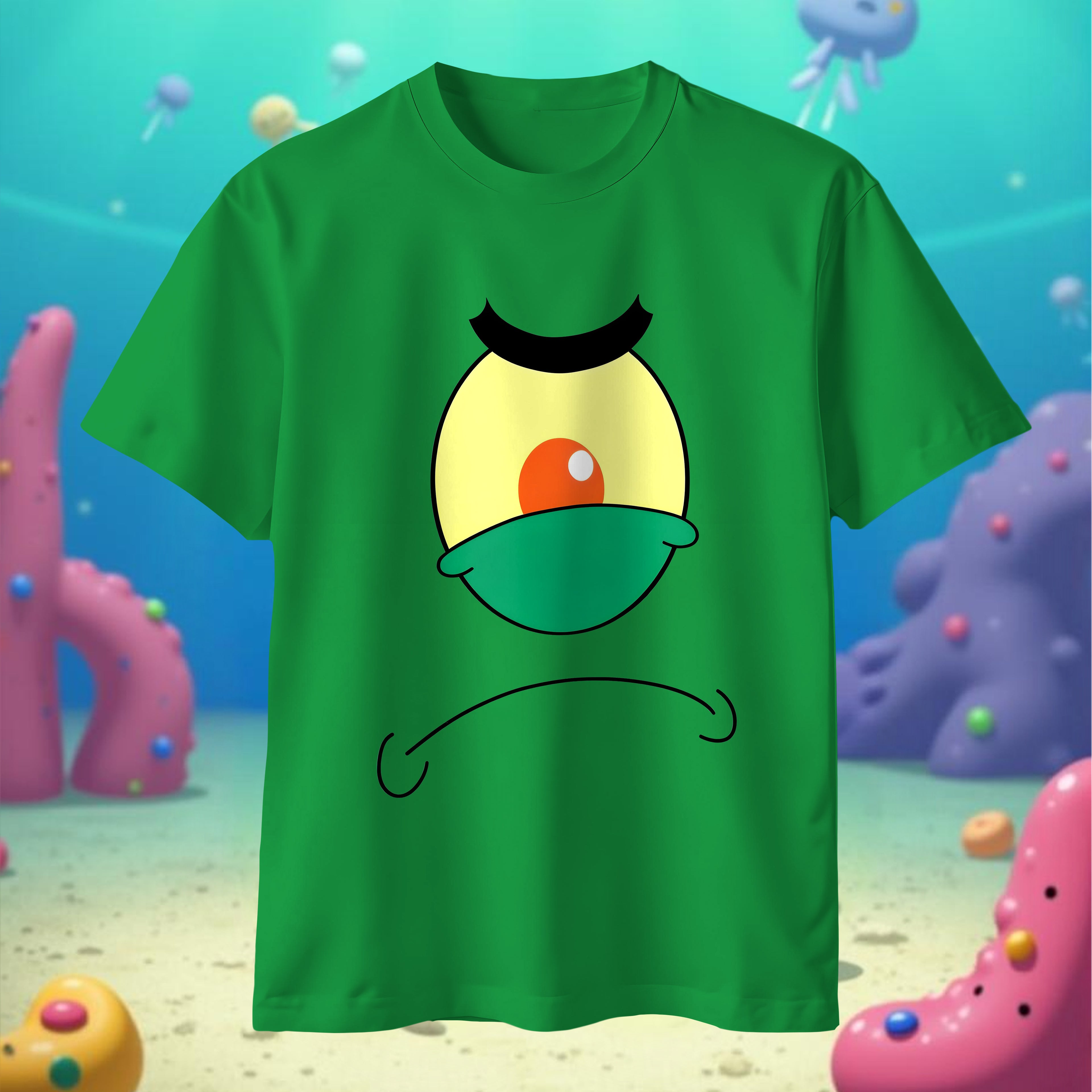 Spongebob - Koszulka / T-Shirt Dziecięcy 100% Bawełna - Zielona, Plankton SPO03