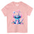 Stitch T-Shirt Koszulka Dziecięca - Pastelowy Cukierkowy Motyw - Turkusowa lub Różowa - STI08