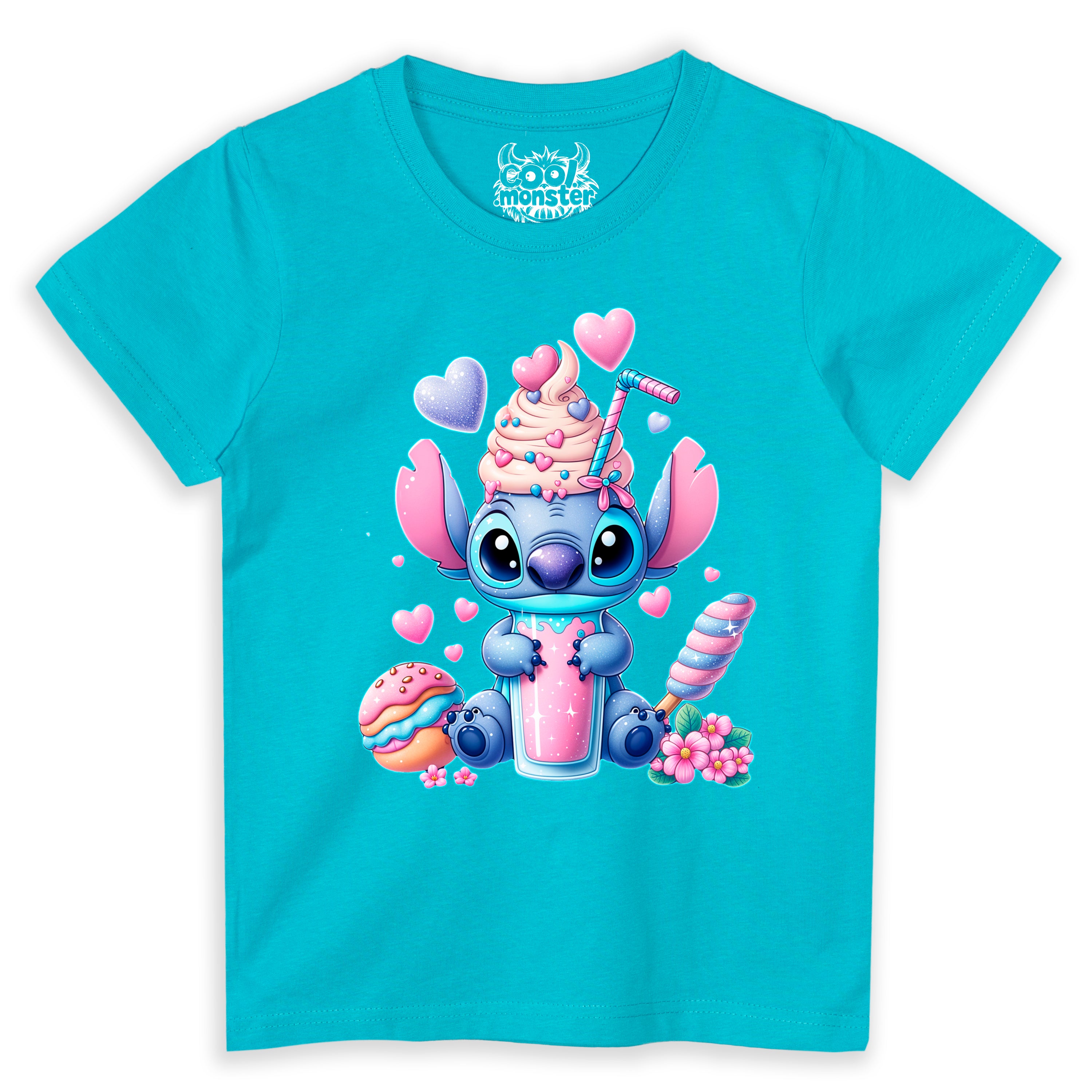 Stitch T-Shirt Koszulka Dziecięca - Pastelowy Cukierkowy Motyw - Turkusowa lub Różowa - STI08 Drugie zdjęcie produktu