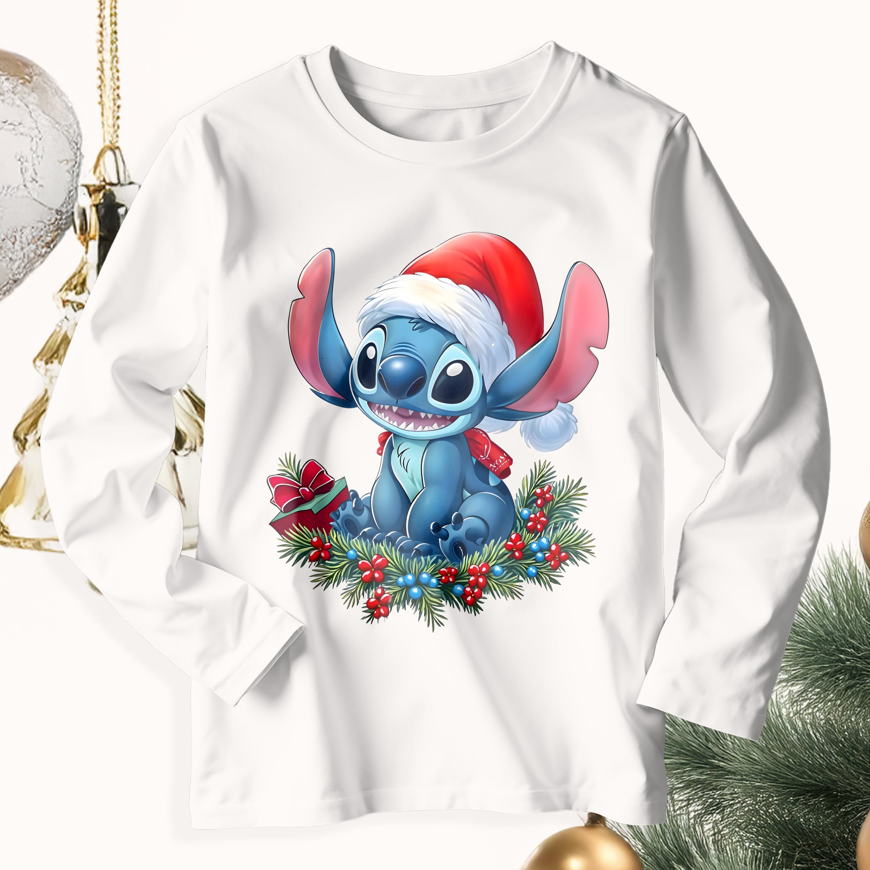 Koszulka świąteczna Bluzka z długim rękawem Stitch - Dziecięca STI10 Drugie zdjęcie produktu