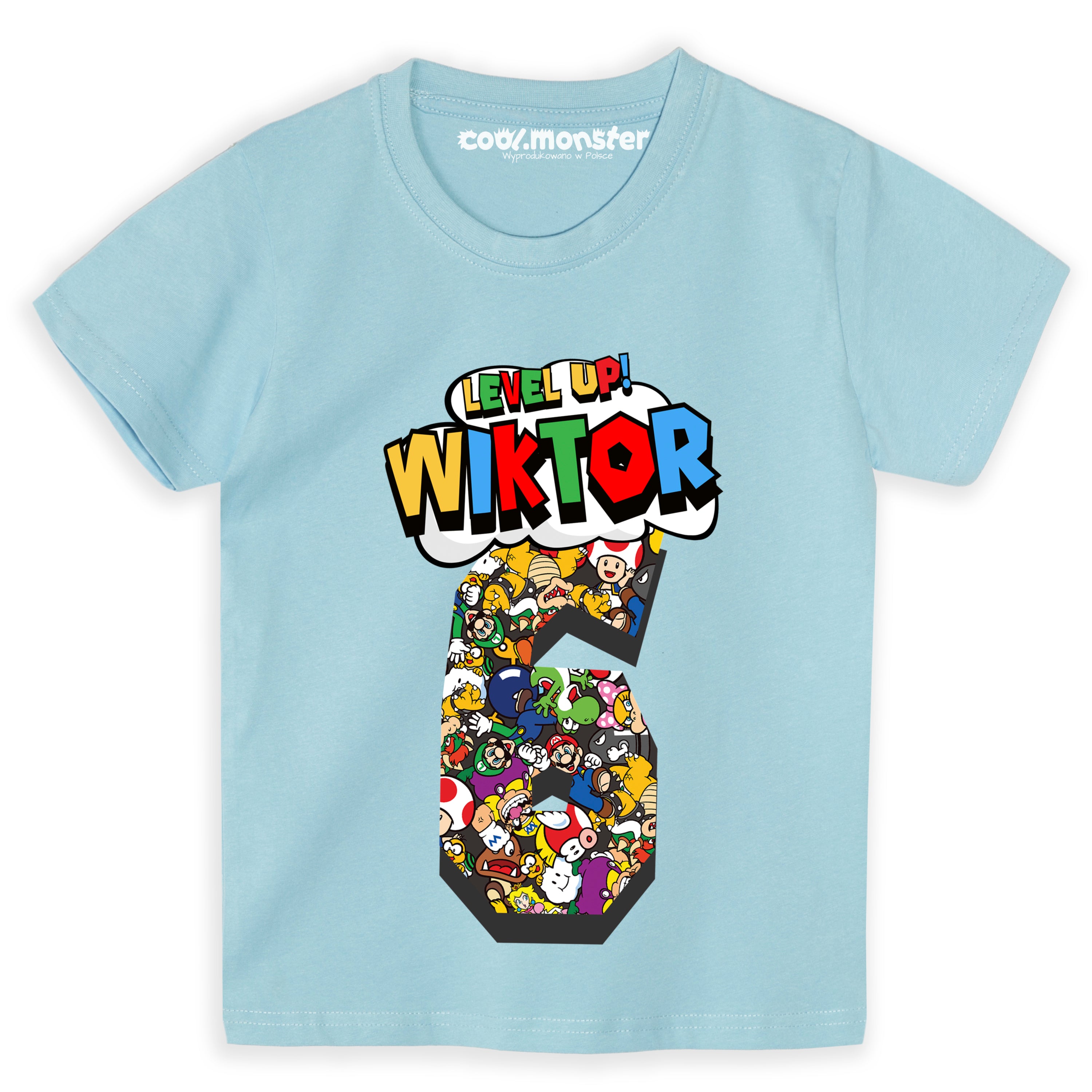 Super Mario Koszulka / T-Shirt Dziecięcy z Imieniem i Cyfrą Na Urodziny Prezent SUP02