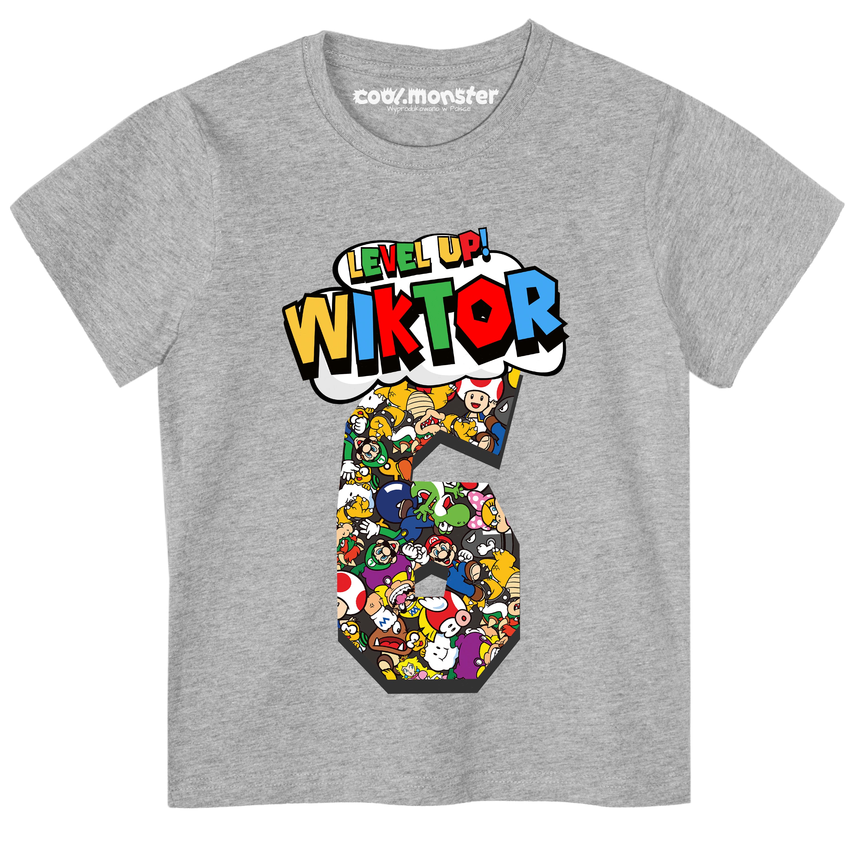 Super Mario Koszulka / T-Shirt Dziecięcy z Imieniem i Cyfrą Na Urodziny Prezent SUP02