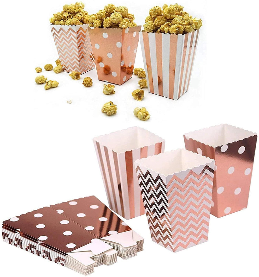Zestaw 30 ozdobnych pudełek na popcorn różowe złoto impreza DIY