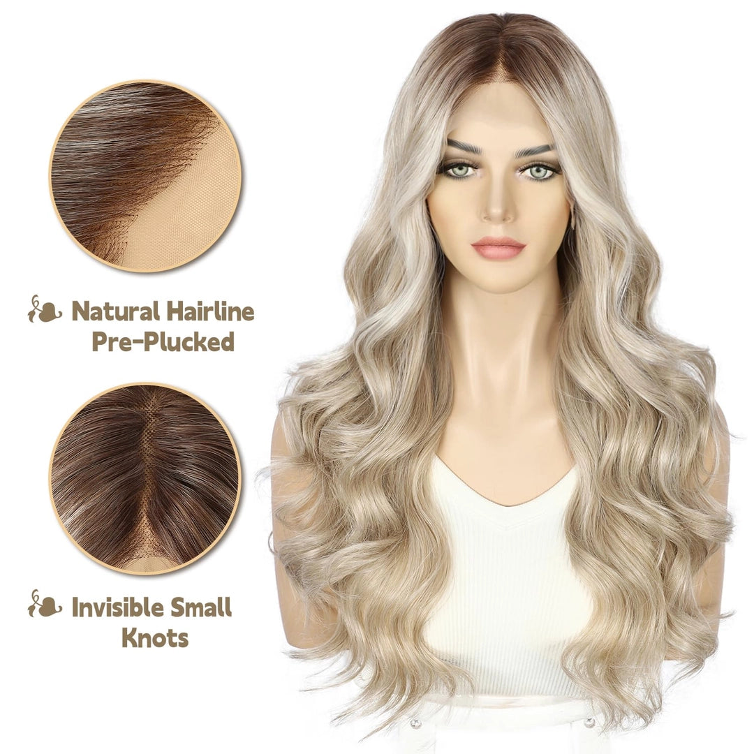 Peruka blond fale długie 55 cm lace front syntetyczna naturalny wygląd