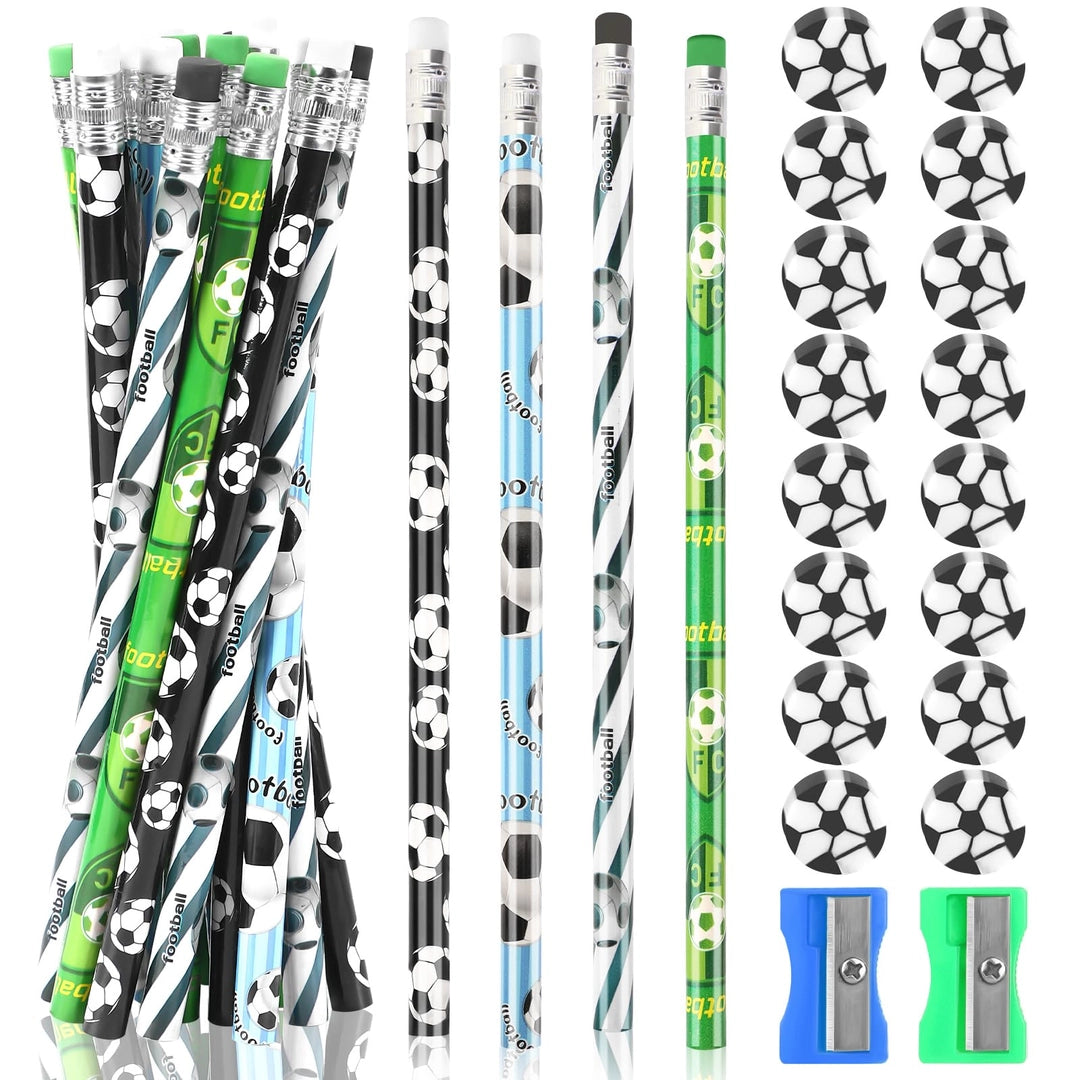 Zestaw ołówków z motywem piłki nożnej 16 szt + 16 gumek + 2 temperówki Główne zdjęcie produktu
