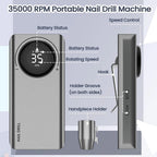 Frezarka do paznokci Nail Master 35000 RPM – bezprzewodowa, LCD i frezy Szara