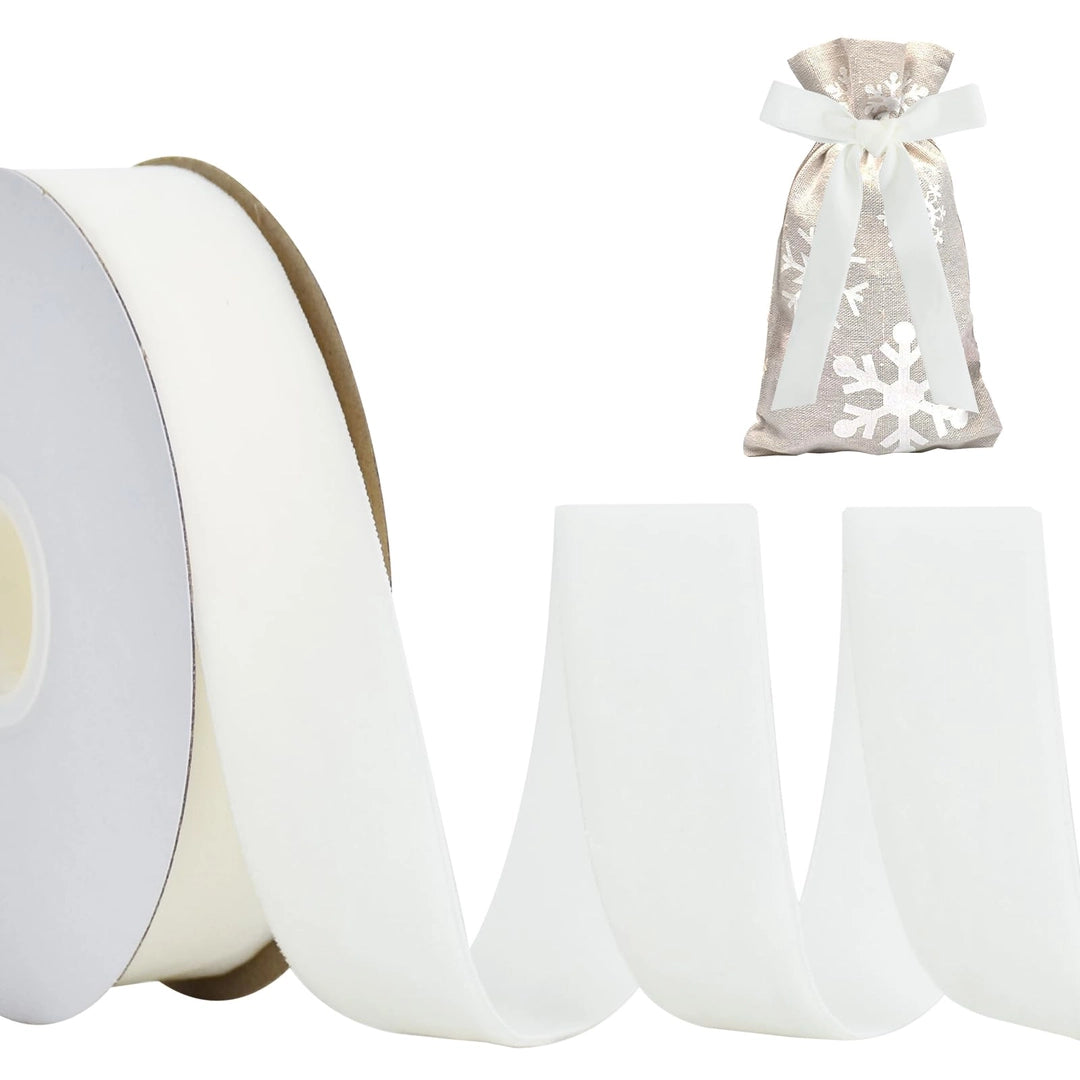 Biała wstążka welurowa vintage 2,5 cm x 9,1 m dekoracyjna 100% poliester na rolce Drugie zdjęcie produktu