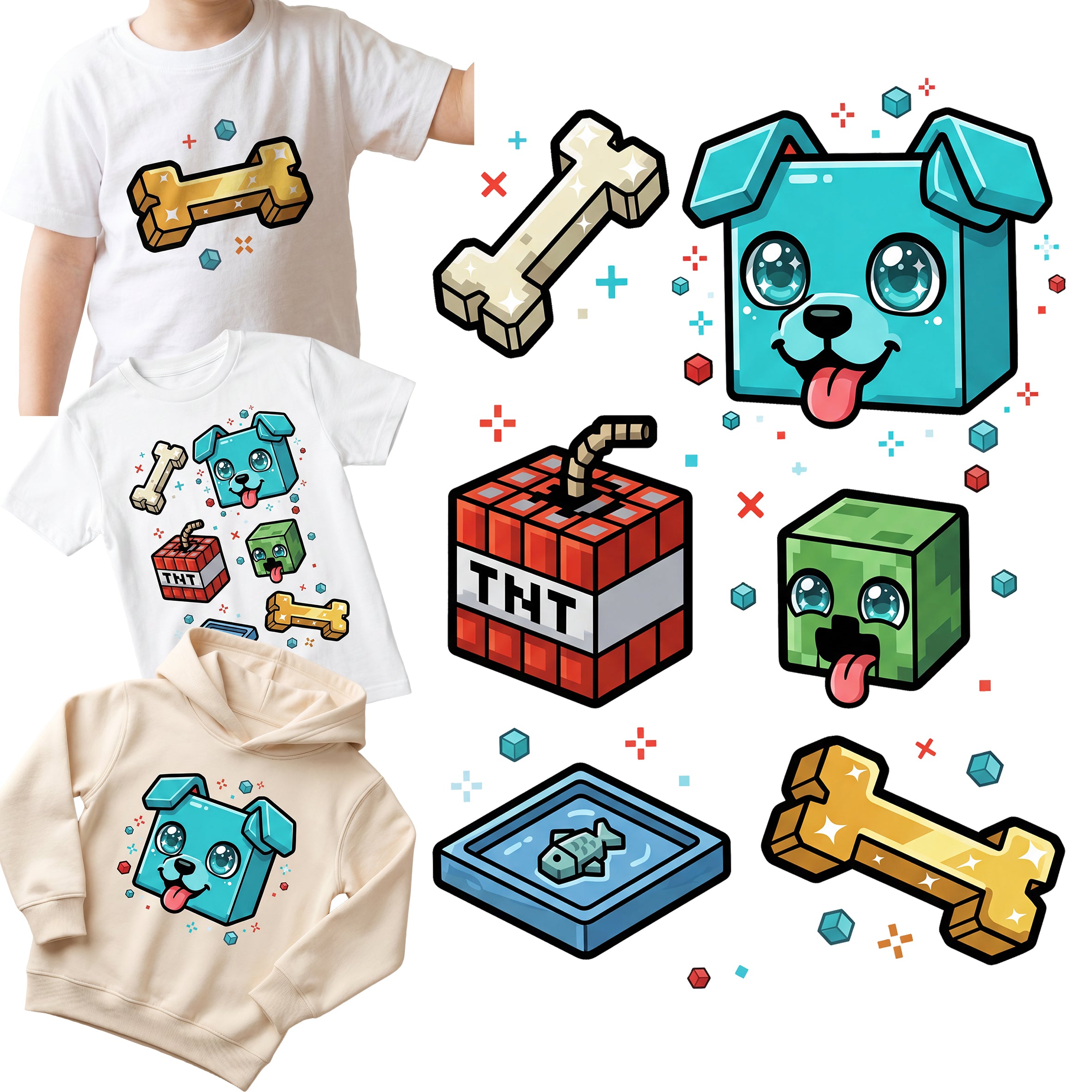 Naprasowanki, Naplamki Łatki DTF Na Ubrania Zestaw Dla Dzieci Arkusz A4 Minecraft Piesek Główne zdjęcie produktu