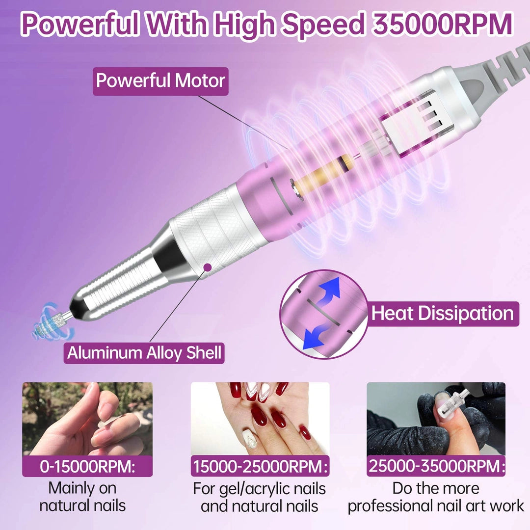 Frezarka do paznokci Nail Master 35000 RPMn– bezprzewodowa, LCD i frezy FIOLET