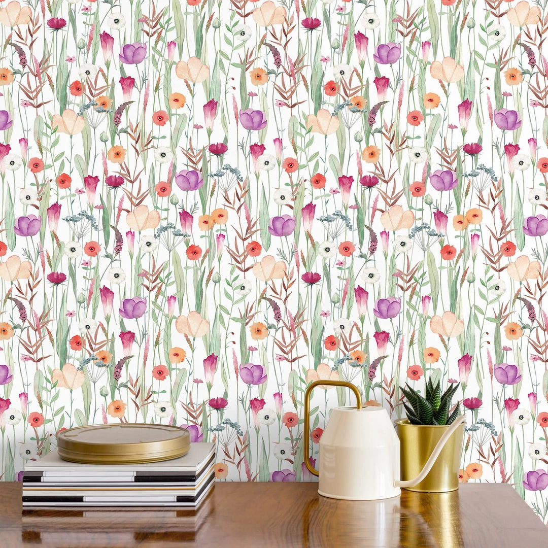 Tapeta Okleina Meblowa samoprzylepna 44,5 x 900 cm kwiaty akwarela łąka boho styl vintage