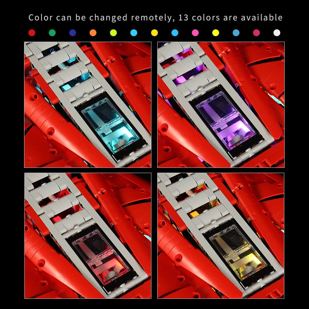 Zestaw Oświetlenie LED RGB do LEGO Technic Ferrari 42143 z pilotem – 13 kolorów,