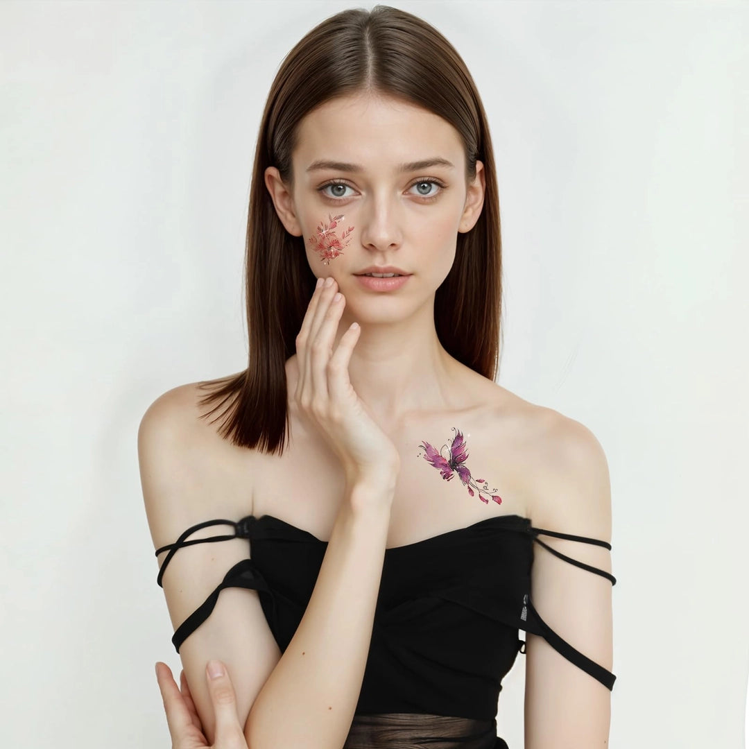 Tatuaże zmywalne zestaw 6 arkuszy tatuaży delikatne motyle skrzydła brokatowe dla dziewczynek