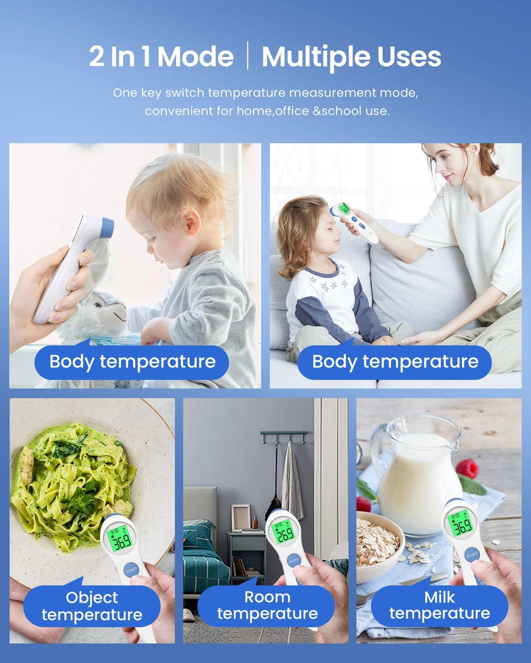 Bezdotykowy termometr elektroniczny na podczerwień 2w1 LCD alarm kolorowy Drugie zdjęcie produktu