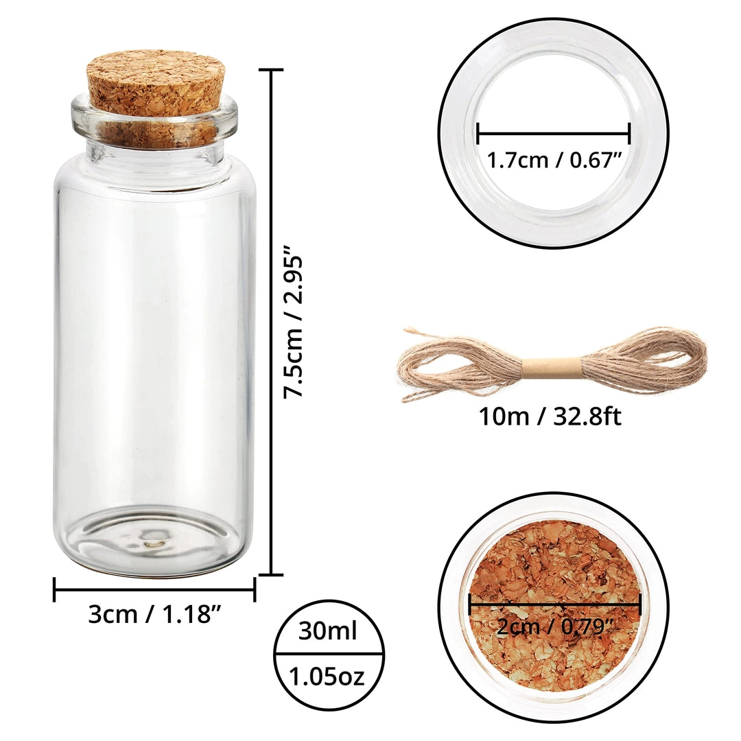 Mini Buteleczki szklane z korkiem na ozdoby podziękowania Komplet 36 szt 30ml Drugie zdjęcie produktu