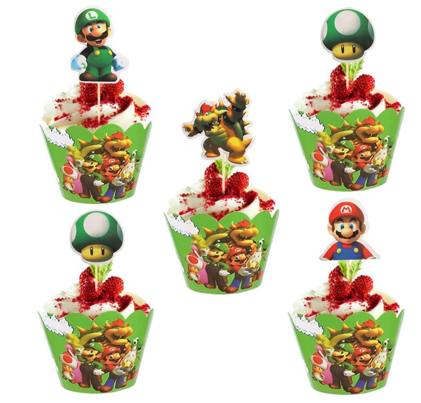 Ozdoby Na Babeczki Super Mario Topery na Urodzinowe Muffinki Komplet na 24 sztuki Główne zdjęcie produktu