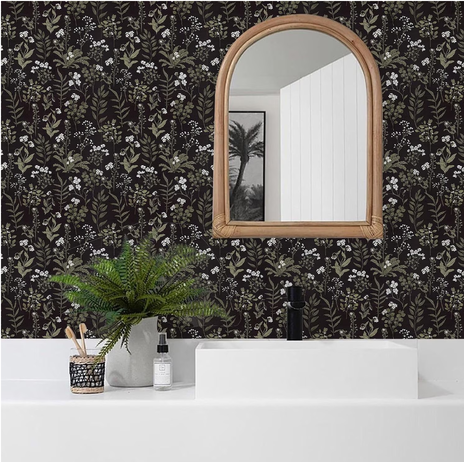 Tapeta Okleina Meblowa samoprzylepna 44,5 x 300 cm Ciemna Retro Kwiaty Liście